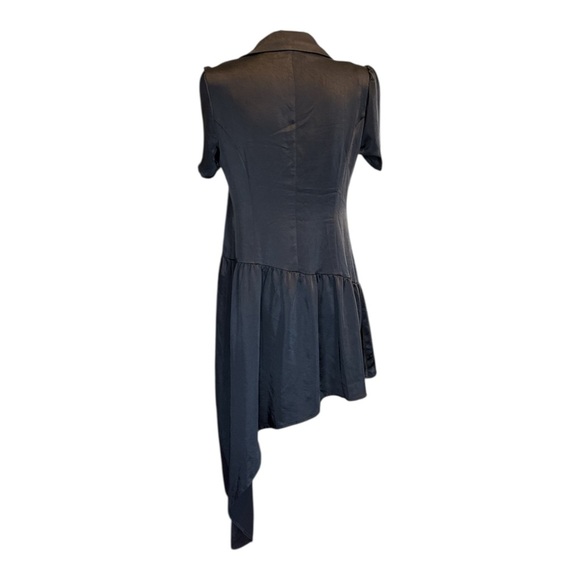 Black Asymmetrical Wrap Dress with Notched Collar - Picture 5 of 8